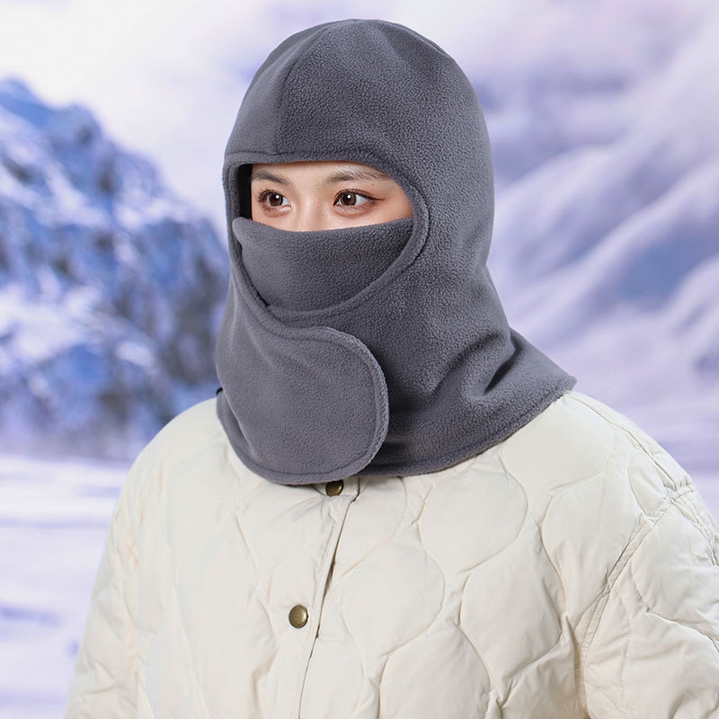 户外抓绒风雪帽子女士秋冬季围脖口罩连体帽户外骑电车滑雪保暖帽|undefined
