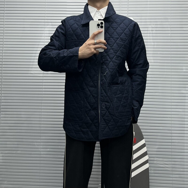 【Factory Direct】High-Quality 25 Spring/Autumn Diamond-Patterned Long-Sleeve Men's Turn-Down Collar down Jacket