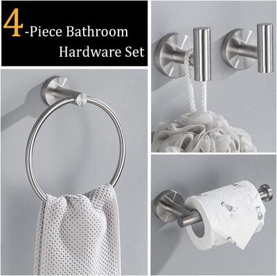 Punch holes 304 Stainless steel Towel rack hotel TOILET Shower Room hardware 4 sets wire drawing Towel Ring Clothes hook Pendant