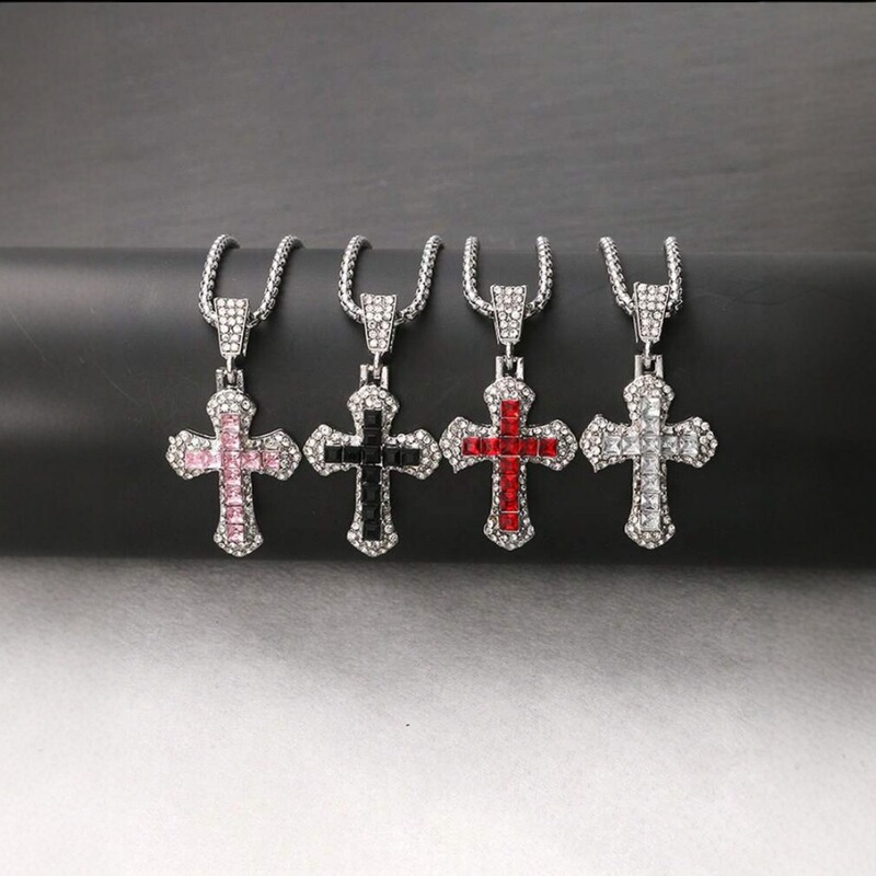 Cross-border new cross-diamond cross pendant necklace autumn and winter long sweater chain street hip-hop necklace wholesale