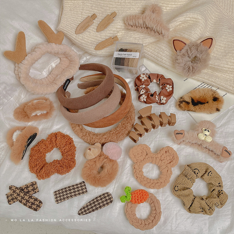 咖色发饰发箍女发夹发圈发绳秋冬宽边发带发卡夹子头饰头箍扎头发|ms