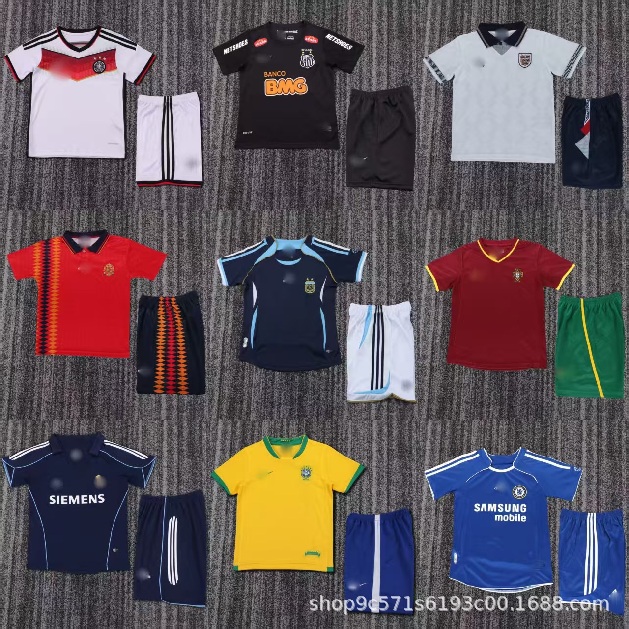 Retro children's set Brazil England Real Madrid Argentina Barcelona Germany football jersey