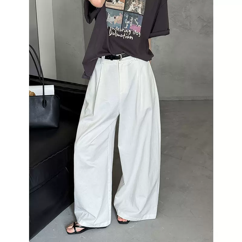 橘芷春季新款设计感慵懒风休闲阔腿裤复古宽松百搭直筒长裤60233