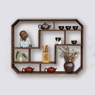 博古架实木中式壁挂式茶架子置物架墙上简约现代客厅多宝阁博物架