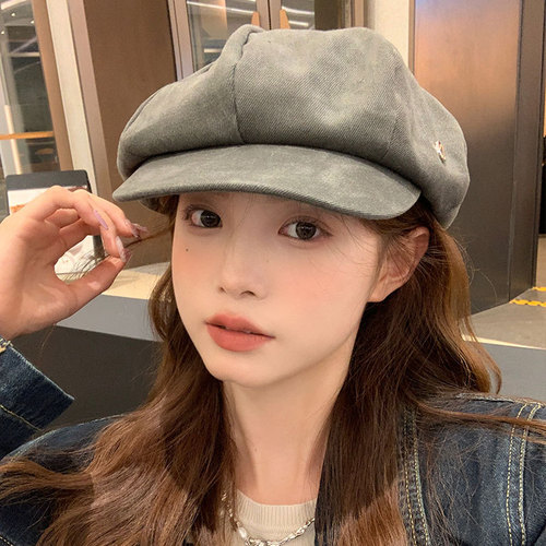 Female beret with round face and big head circumference, autumn and winter face-showing little painter's cloud octagonal hat