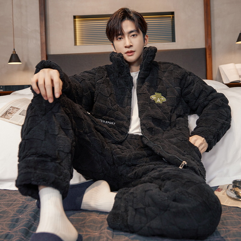 Invierno de los nuevos hombres pijamas acolchado caliente más tamaño engrosada cremallera manga larga vestir prendas exteriores casual Home wear traje