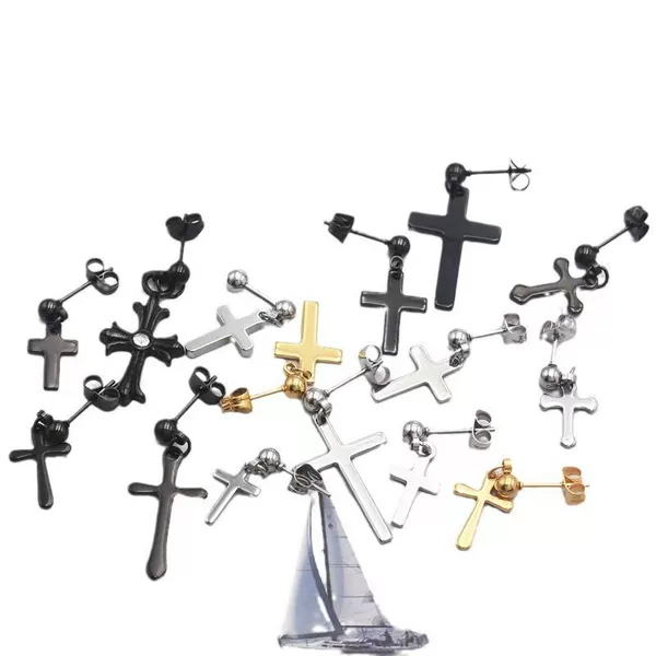 in stock Europe and the United States hot-selling hip-hop punk style cross men's earrings titanium steel pendant earrings manufacturers cross-border wholesale