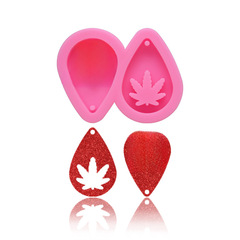 diy硅膠鏡面滴膠2孔楓葉鑰匙扣模具 水晶楓葉翻糖蛋糕烘焙模具
