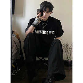 黑色短袖T恤男士夏季2026新款潮牌ins重磅纯棉半袖体恤男装上衣服