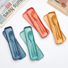 跨境小麦秸秆便携餐具套装 加厚刀叉勺三件套学生户外餐具礼品