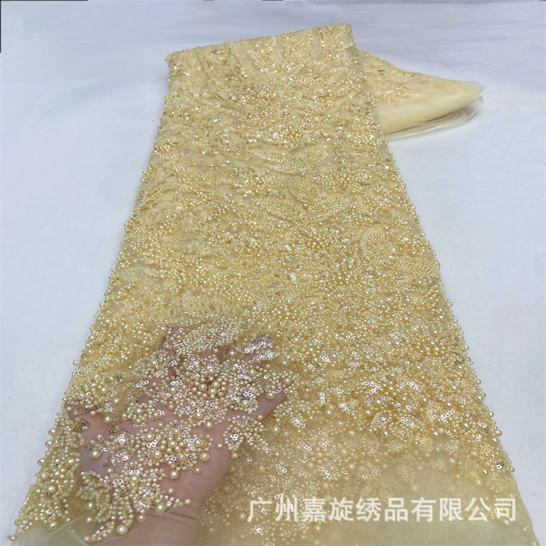 Nuevo diseño francés de gran flor tubo de perlas cristal sequinilla tela bordada alta fijación vestido de boda vestido de baile tela bordada de encaje image 5