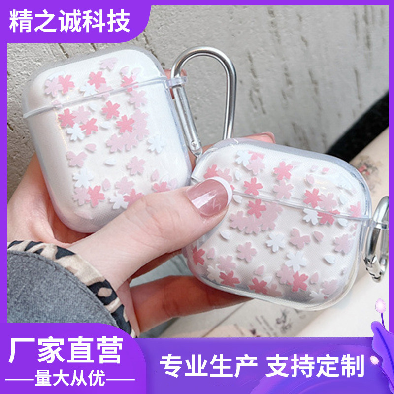Cherry blossom suitable for Airpods protective case transparent soft case Apple wireless Bluetooth tpu material factory direct batch