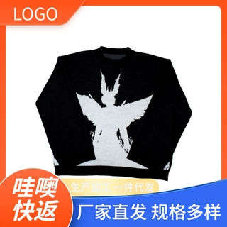 哇噢快返街头服装针织毛衣 哥特肖像印花套头衫秋天棉毛衣