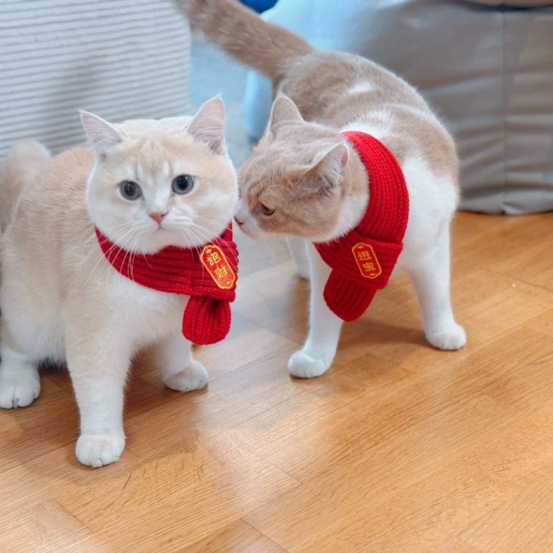 Новогодний шарф с котом, шарф для собаки, аксессуары для домашних животных, украшение, красный, милый, новогодняя атмосфера, вязаный праздничный
