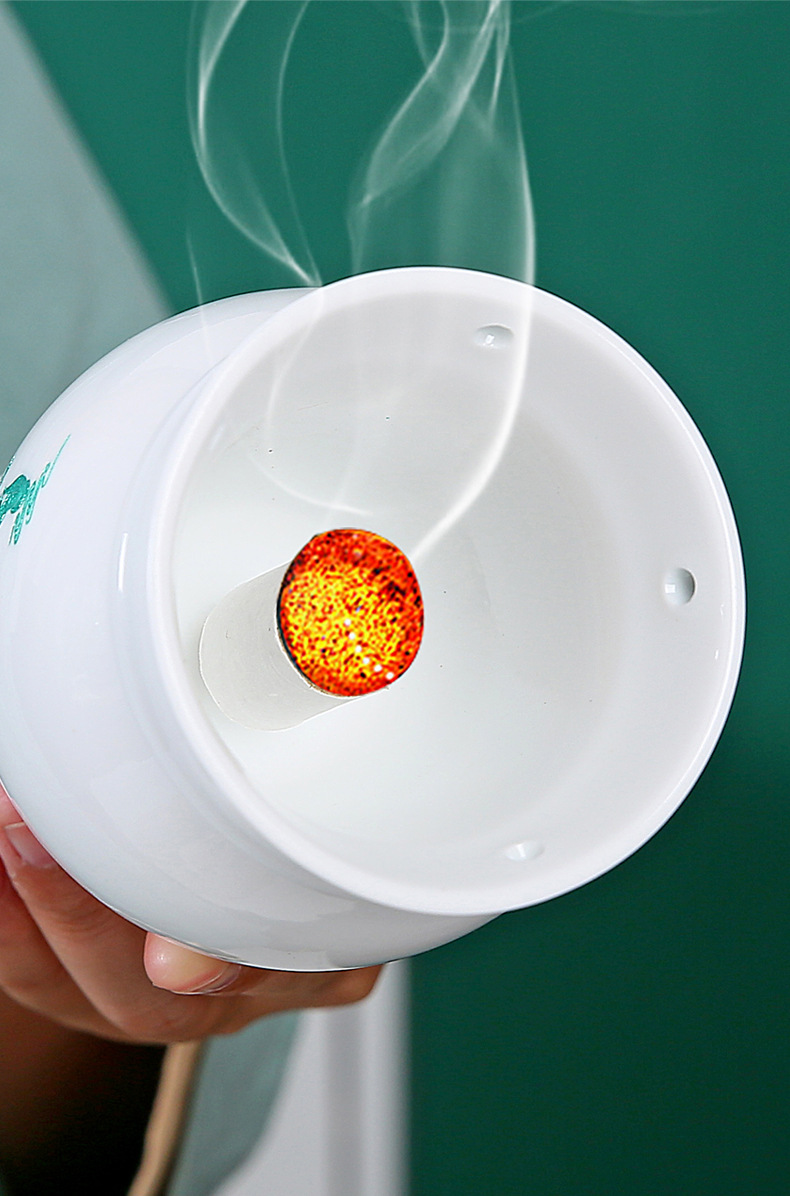 Ceramic Moxibustion Jar Double Layer Heat Insulated Moxa Cup for Home and Spa Use 11.5cm in use