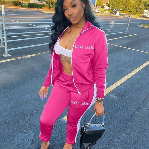 H9710 AliExpress Amazon Fashion Letter Embroidered Zipper Sports Two-Piece Set  In Stock