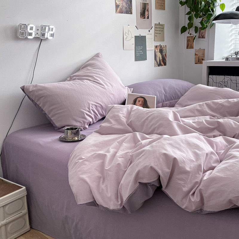 Nordic Style Cotton Bedding Set Four Piece Solid Colour Bedding_voghion.com