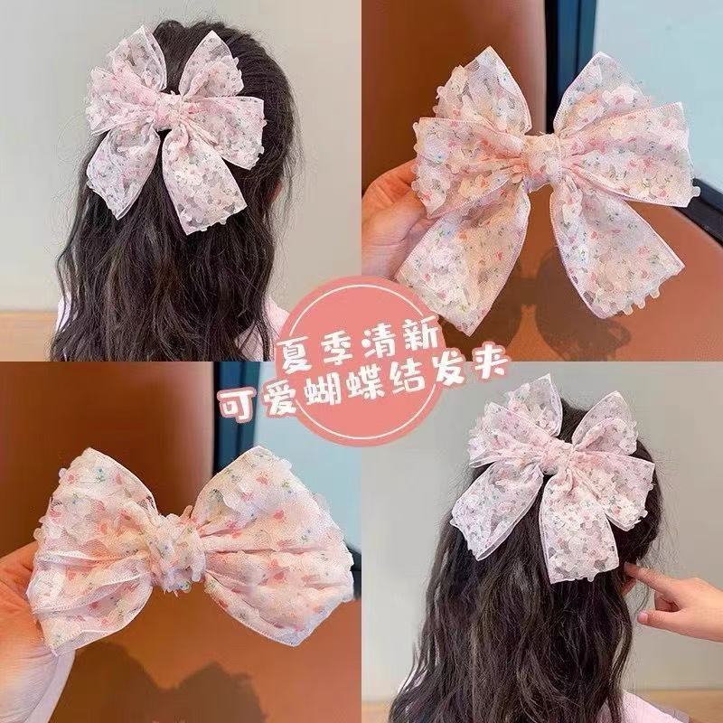 Trendy Floral Three-Layer Bow Hairpin for Children, Fresh Versatile Top Clip Hair Accessory for Girls, Princess Back of the Head Hair Ornament