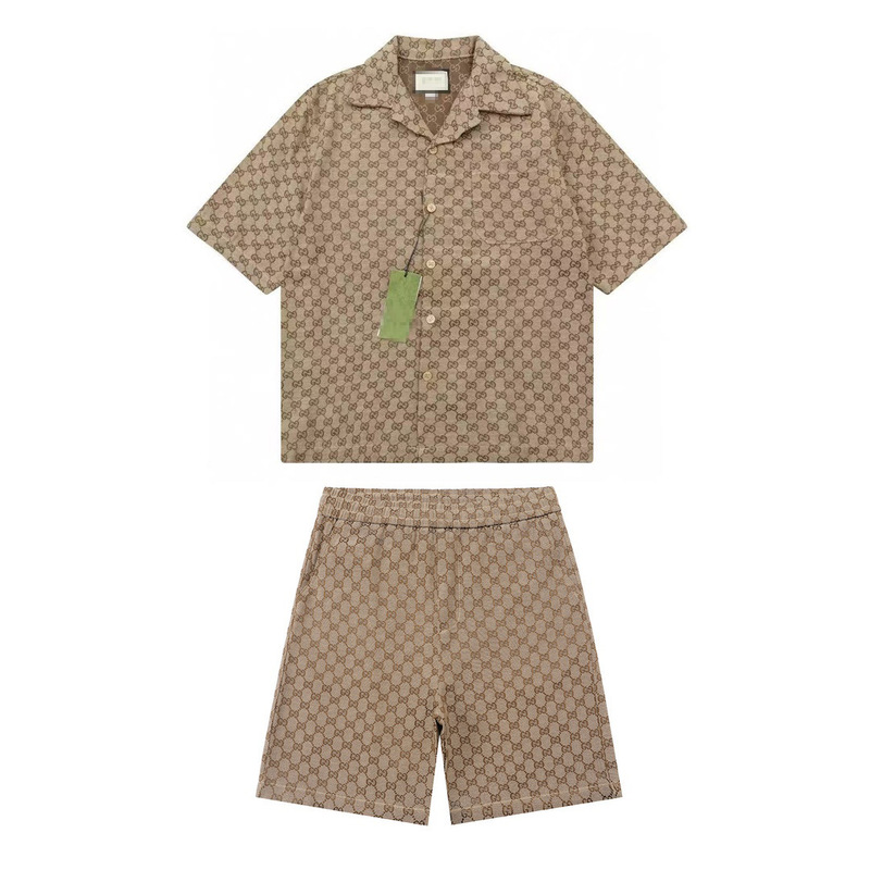 Exclusive cross-border supply of the correct version of the full-print double-G jacquard collared short-sleeve shirt, loose classic suit made of denim fabric