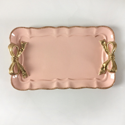 Retro bow rectangular resin tray fruit tray afternoon tea tray food decoration tray cake tray dessert tray