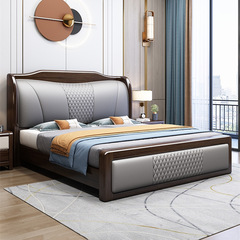 實木床皮靠軟靠包床現代新中式1.8米1.5m大氣雙人床主臥室婚床