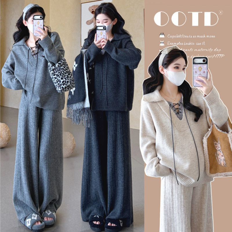 Maternity autumn sweater set, trendy new fashion for pregnant moms, a complete set of autumn and winter thickened tops, two-piece outfit Maternity autumn sweater set, trendy new fashion for pregnant moms, a complete set of autumn and winter thickened tops, two-piece outfit
