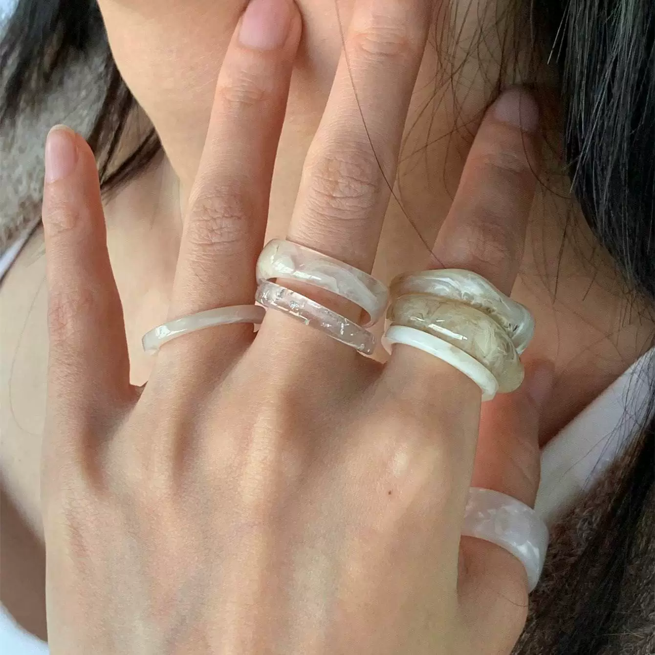 Кольцо (Korea ACC) Acrylic One-Size Chunky Ring для указательного пальца, цветной мраморный узор