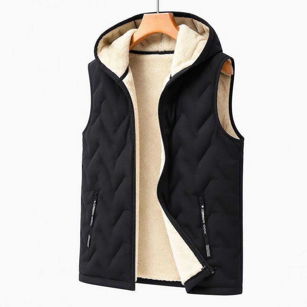 Men's Hooded Vest Autumn and Winter New Style Quilted Warm Ultrasonic Vest Zipper Outerwear Vest Jacket Men's Clothing