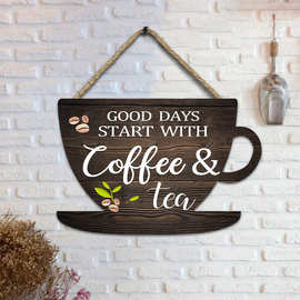 墙饰壁挂复古咖啡杯木质挂牌餐厅厨房墙壁装饰木标牌咖啡厅门挂牌