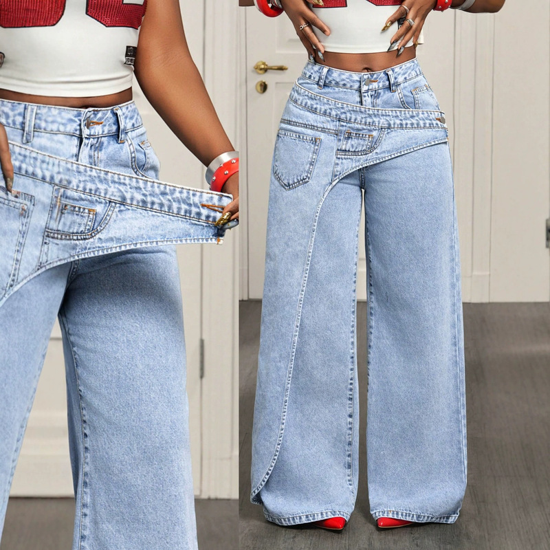 In Stock-66537 # Amazon Cross-Border European and American Trendy Design Versatile Casual Women's Jeans for Going Out