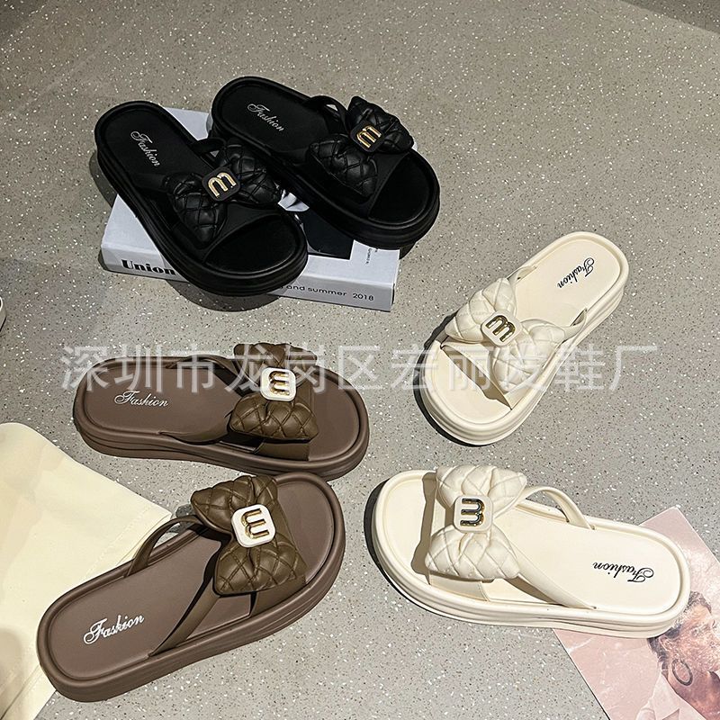 夏季新款外穿蝴蝶结拖鞋女增高凉鞋百搭舒适时尚沙滩仙女韩版凉拖