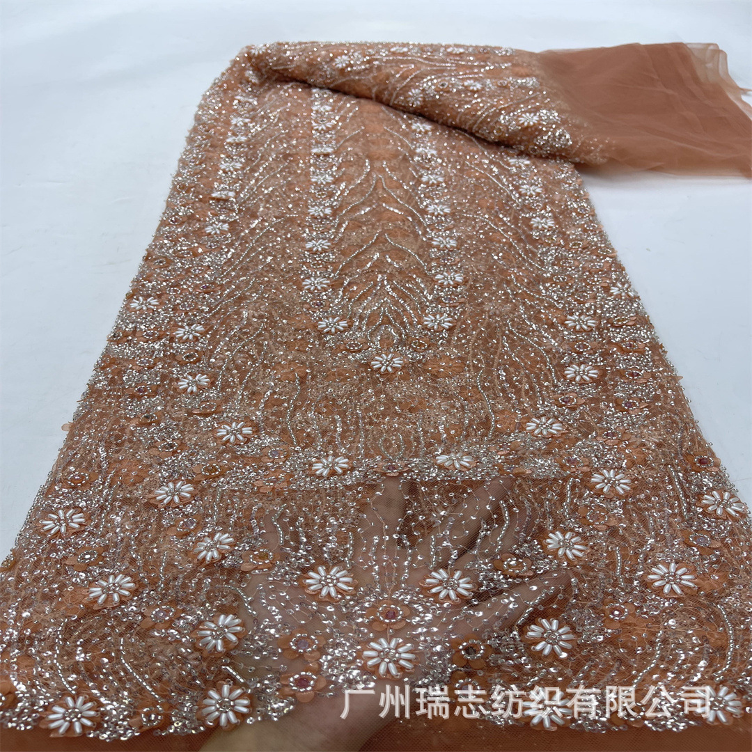 Inventario de vestido de boda europeo cuentas sequillas tela de malla de encaje braidal sequillas tela de encaje