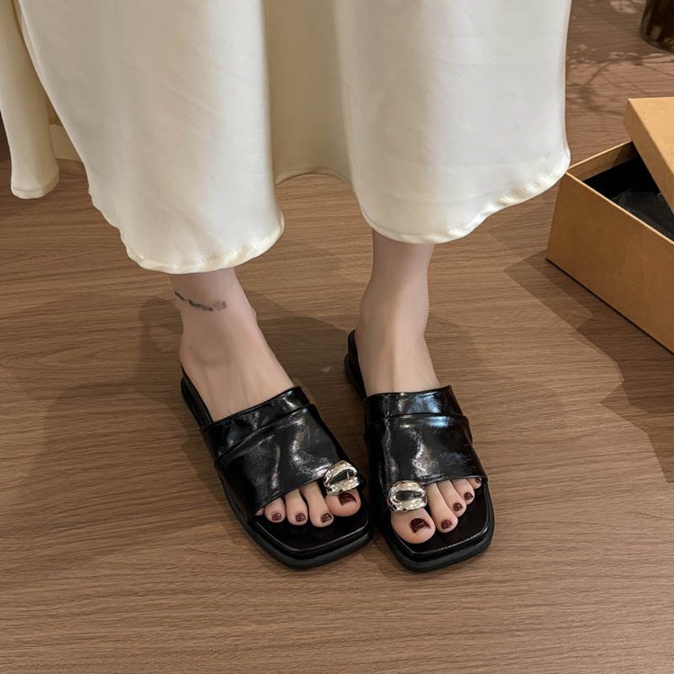 法式套趾褶皱拖鞋女夏外穿2025新款高级感不累脚凉鞋坡跟气质凉拖|undefined