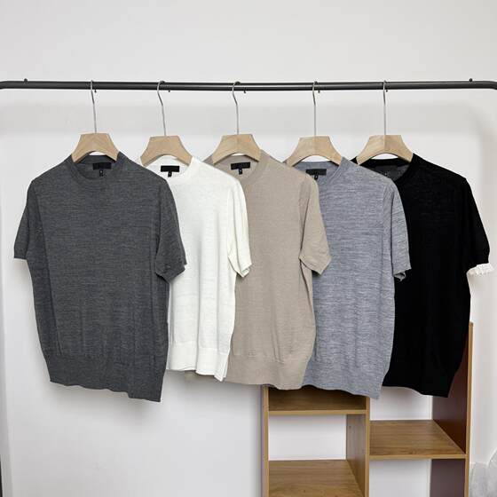high quality/Theory Hilary 25 Spring Pure Wool Short Sleeve Solid Color Round Neck Casual Women's Short Sleeve Simple