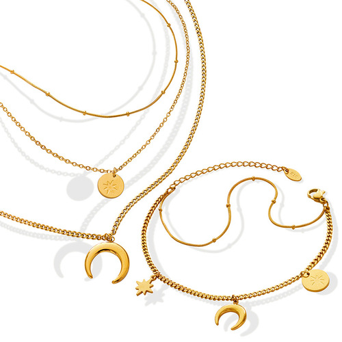 European and American cool ins style niche design fashion star moon sun bracelet necklace set E147-P690