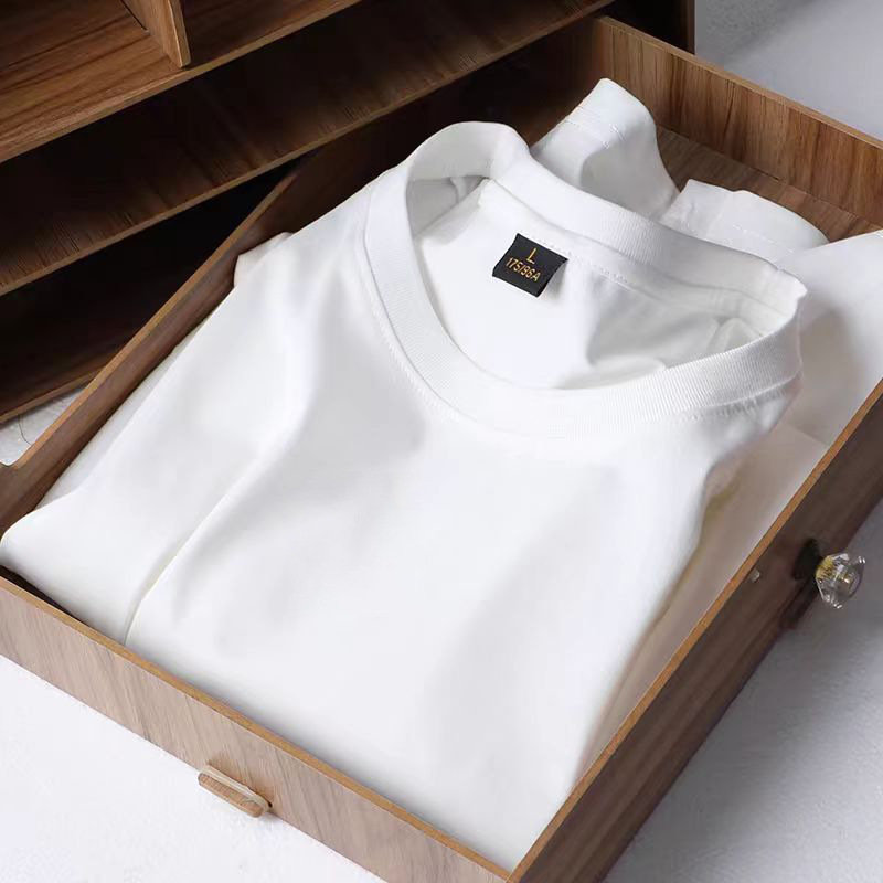 Verano de Hong Kong blanco cuadrado seda de hielo de cuello redondo camiseta de hombre impresa casualidad vintage camiseta de pareja