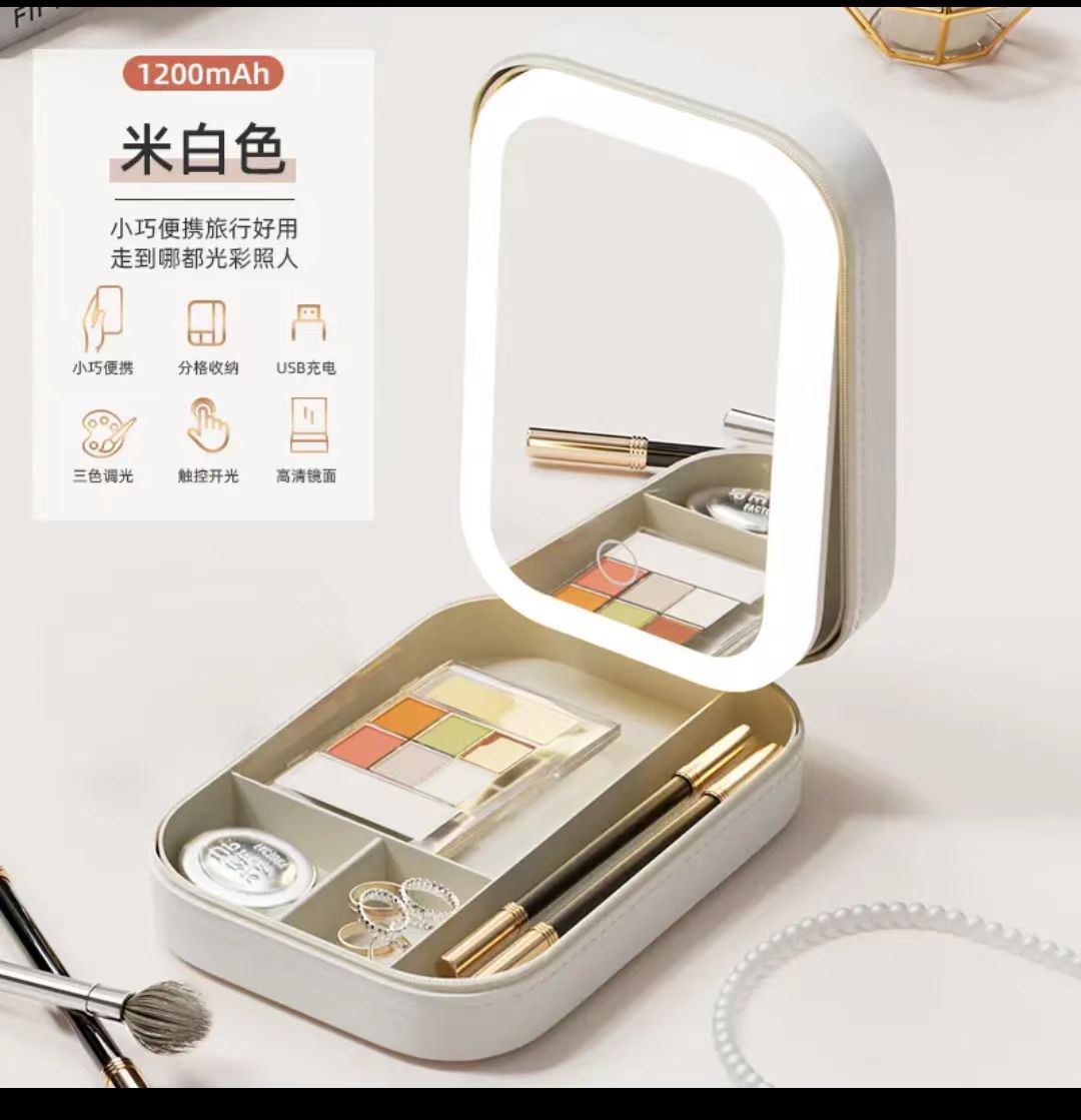 Nuevo pequeño espejo de maquillaje portátil con lámpara para mujeres plegables dormitorio de maquillaje de escritorio para almacenar maquillaje de belleza