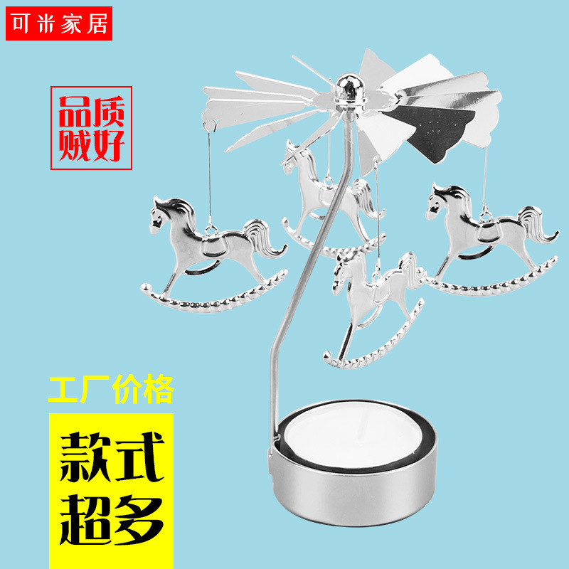 In-Stock Rotating Carousel Candle Holder, Fortune Wheel Iron Art Candle Holder Ornament, Candle Cup, Cross-Border