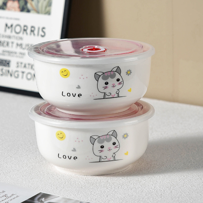 [Múltiples opcionales] cuenco de cerámica fresco cuenco de fideos de burbujas caja de almacenamiento de refrigerador microondas con cubierta sellada caja de almuerzo