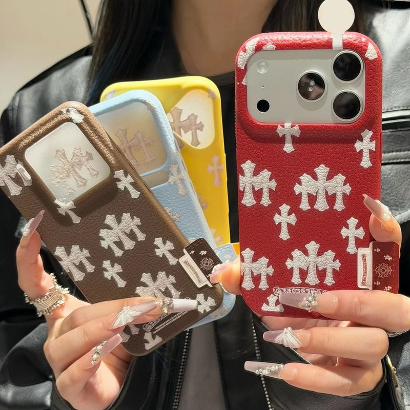 Advanced Crow Heart Label Leather Texture Suitable for Apple 17/16Promax Mobile Phone Case Ip15/14Plus Large Hole 13