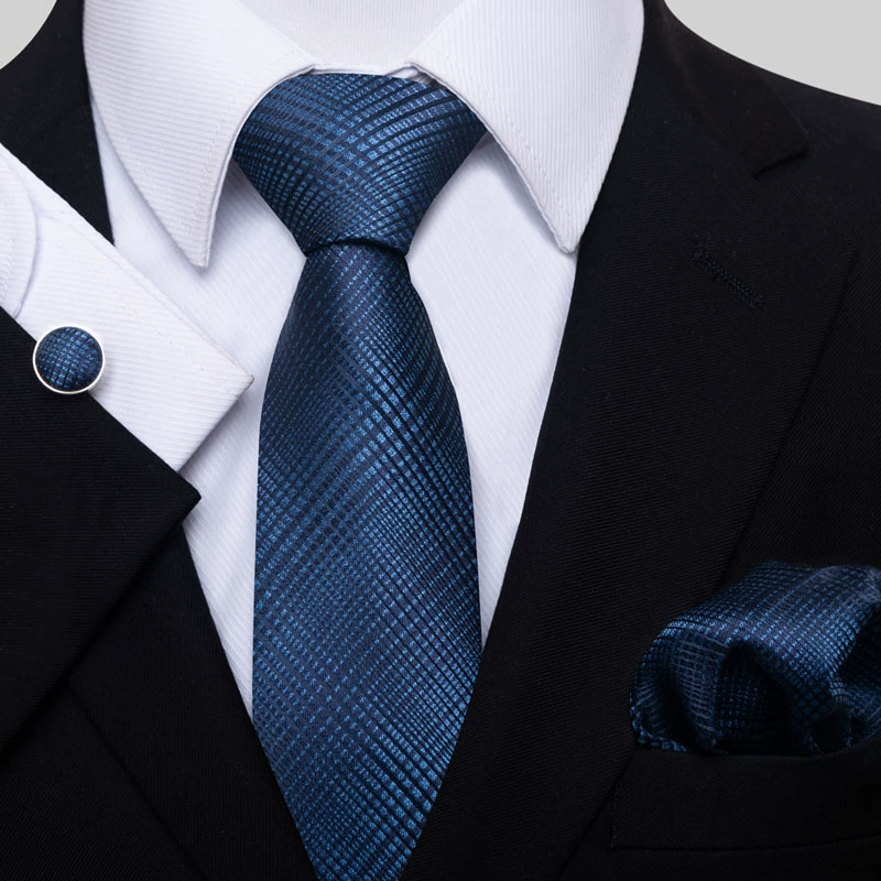 Ready stock solid color polka dot plaid tie wholesale solid color men's tie tie cufflinks pocket square set 8cm