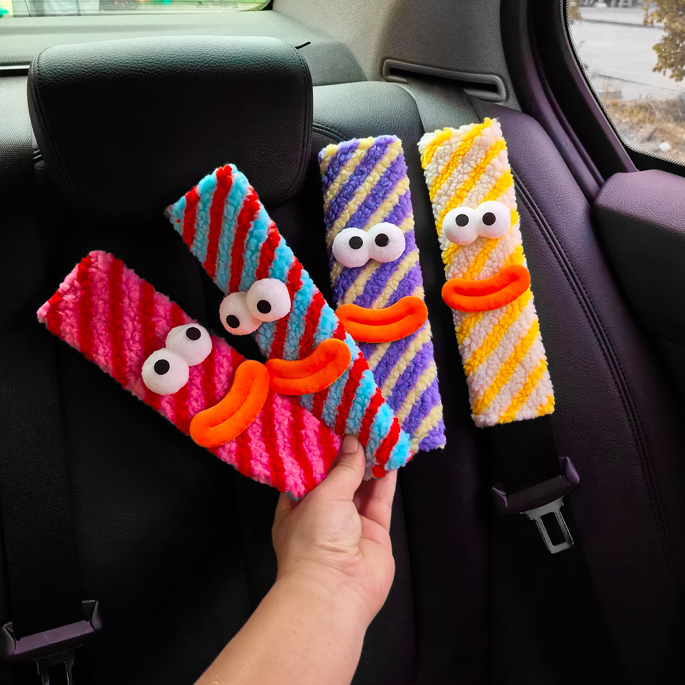 Little Monster Car Seat Belt Shoulder Cover Car Safety Belt Sausage Shape Car Interior Decoration Supplies Cute Eyes