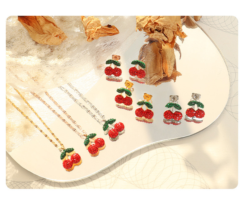 Basic Cherry Titanium Steel Earrings Necklace