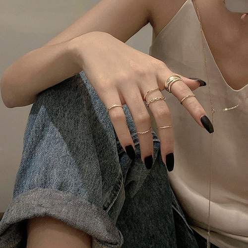 Korean version minimalistic and cool-toned set of ring earrings, niche, simple, cold style, Instagram trendy, Western and European fashion, personalized, versatile, wholesale, finger rings