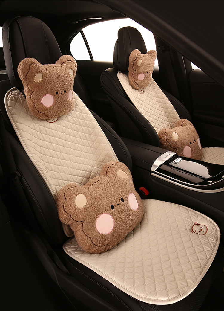 Car seat cushion four seasons universal linen small waist seat cover single-piece non-slip three-piece cartoon half-bag seat cushion