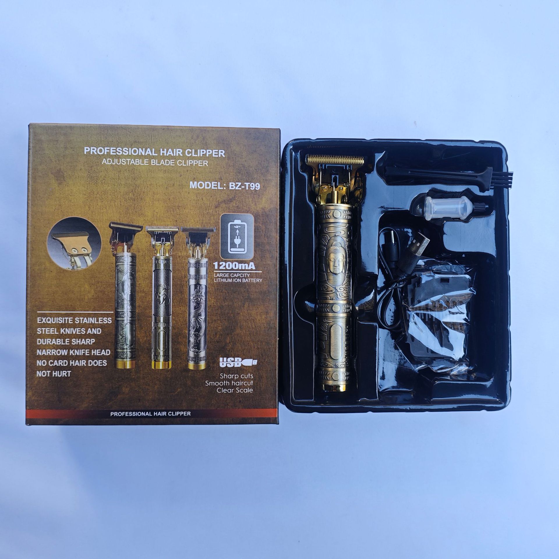 Dragón transfronterizo y Phoenix Buda cabeza eléctrica Clipper cabeza de afeitar eléctrica Clipper retro aceite cabeza recargable tallado eléctrico Clipper