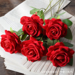 仿真绒布玫瑰花单支 情人节家居婚礼装饰花墙手感仿真花人造假花