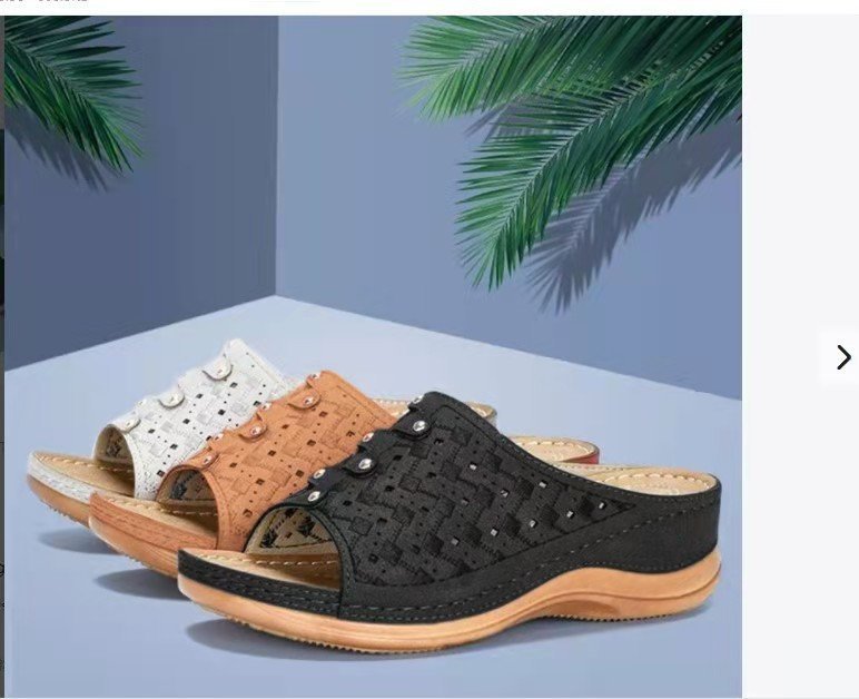 Women's Wedge Sandals Thick Sole Rhinestone Beach Flip Flops_voghion.com