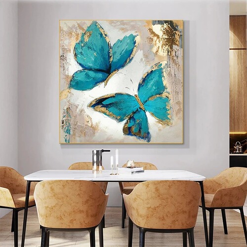 New Abstract Gold and Blue Butterfly Wall Decor Art for Living Room and Bedroom Background Canvas Painting Decor Oil Painting