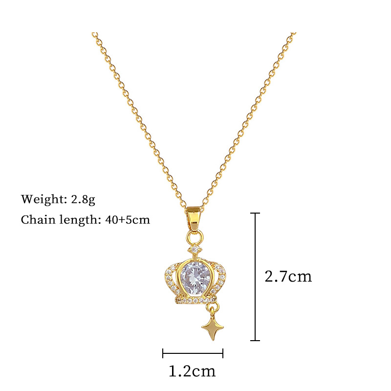 Crown Full Of Diamonds, Stars, Light Luxury Temperament, Gorgeous Full Of Diamonds, Necklace, Women's Versatile Collarbone Chain, Titanium Steel Chain_voghion.com